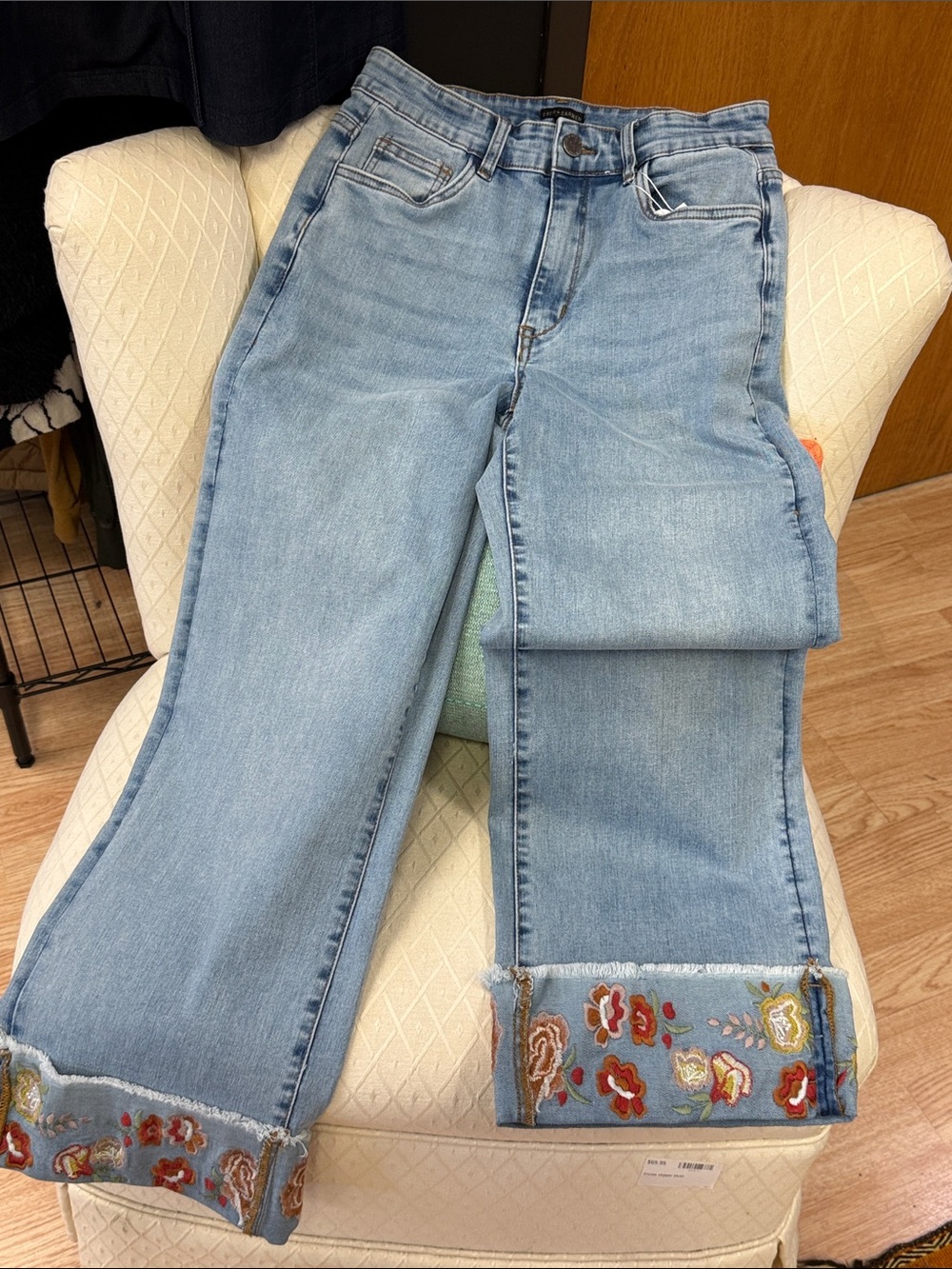 Coco + Carmen Light Blue Embroidered Cuff Jeans Sz Medium